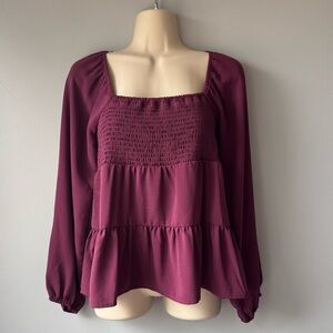 Plum Smocked Top Blouse